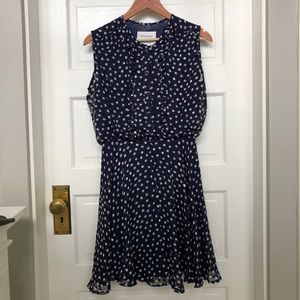 Vintage Silk Navy Dotted Print Dress